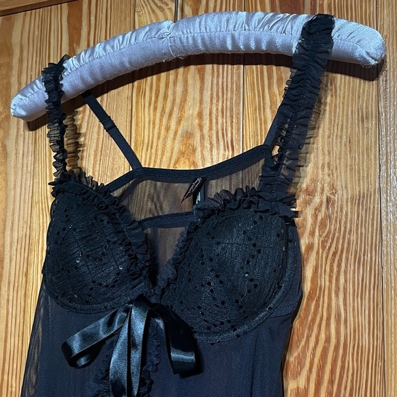 VTG Victoria’s Secret Sexy Little Things Ruffled Babydoll Top Bustier 36C Sequin - Picture 2 of 15